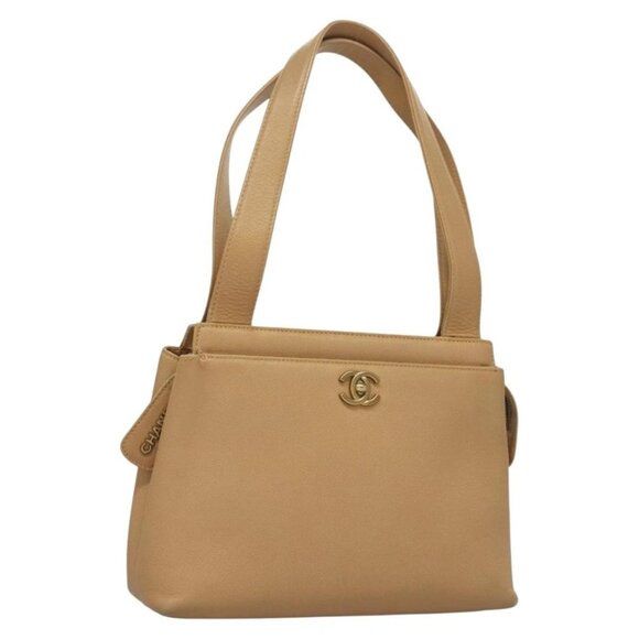CHANEL Matelasse Shoulder Bag Grained Calf Skin Beige Gold CC Auth BA4516 - Picture 1 of 16